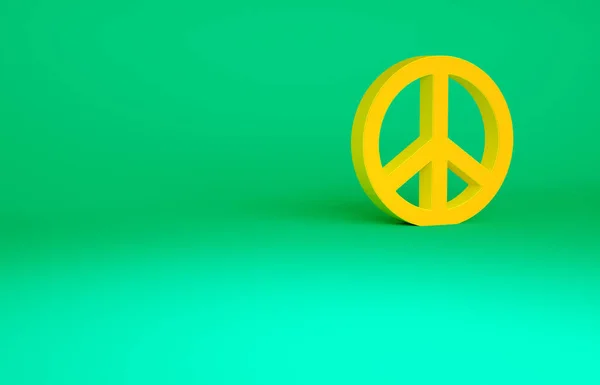 Icono de Orange Peace aislado sobre fondo verde. Símbolo hippie de paz. Concepto minimalista. 3D ilustración 3D render —  Fotos de Stock