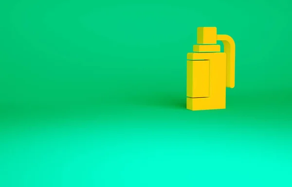 Icono de granada de mano naranja aislado sobre fondo verde. Explosión de bombas. Concepto minimalista. 3D ilustración 3D render —  Fotos de Stock