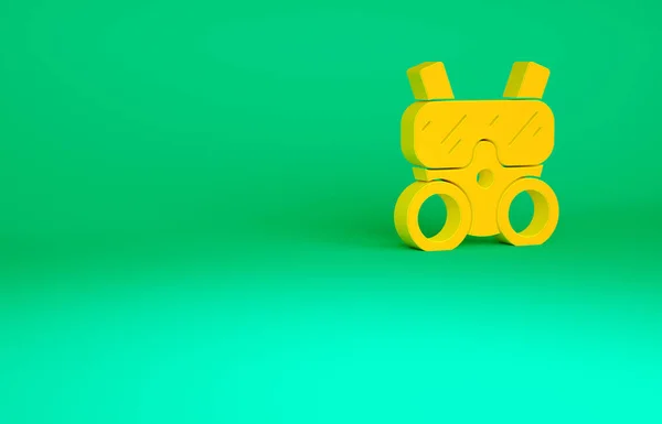 Orange Gas maszk ikon elszigetelt zöld alapon. Légzőszervi jel. Minimalizmus koncepció. 3d illusztráció 3D render — Stock Fotó