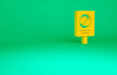 Yeşil arkaplanda turuncu protesto simgesi izole edildi. Toplantı, protestocu, grev, konuşma, pankart, protesto pankartı, dilekçe, lider, broşür. Minimalizm kavramı. 3d illüstrasyon 3B canlandırma