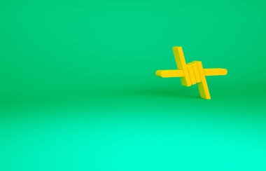 Turuncu dikenli tel ikonu yeşil arkaplanda izole edildi. Minimalizm kavramı. 3d illüstrasyon 3B canlandırma