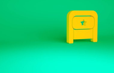 Turuncu Ushanka simgesi yeşil arkaplanda izole edildi. Rus kürklü kış şapkası, yıldızlı ushanka. Sovyetler Birliği KGB ve NKVD üniforması. Minimalizm kavramı. 3d illüstrasyon 3B canlandırma