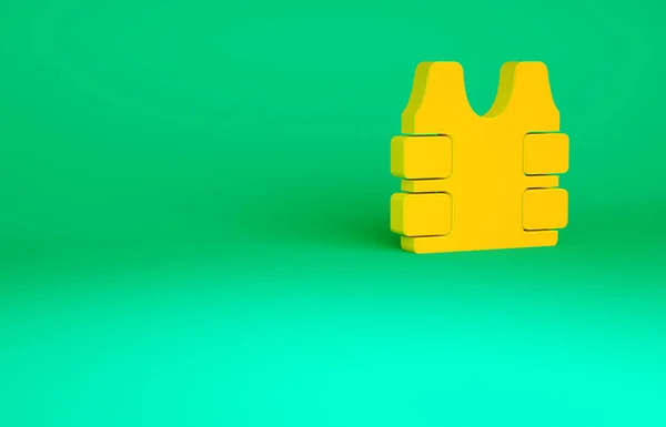 Chaleco a prueba de balas naranja para la protección contra las balas icono aislado sobre fondo verde. Signo de armadura corporal. Ropa militar. Concepto minimalista. 3D ilustración 3D render — Foto de Stock