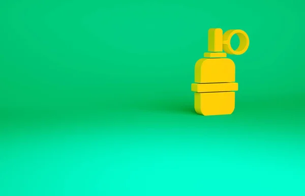オレンジ色の手榴弾のアイコンは緑の背景に隔離された。爆弾爆発だ。最小限の概念。3Dイラスト3Dレンダリング — ストック写真