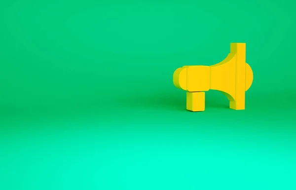 Ікона Оранжевої Мегафони ізольована на зеленому тлі. Знак мовця. Концепція мінімалізму. 3D-рендеринг — стокове фото