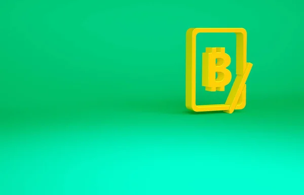 Narancs Bányászat bitcoin grafikus táblagép ikon elszigetelt zöld alapon. Kriptovaluta bányászat, blockchain technológia szolgáltatás. Minimalizmus koncepció. 3d illusztráció 3D render — Stock Fotó