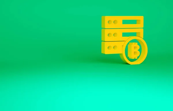 Ícone bitcoin servidor laranja isolado no fundo verde. Conceito de minimalismo. 3D ilustração 3D render — Fotografia de Stock
