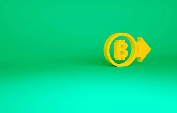 Orange Cryptocurrency moneta icona Bitcoin isolato su sfondo verde. Una moneta da due soldi. Blockchain basato cripto valuta sicura. Concetto minimalista. Illustrazione 3d rendering 3D — Foto Stock