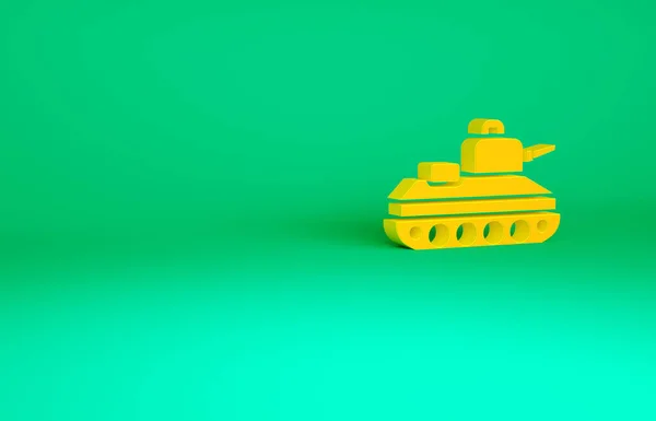 Ícone de tanque militar laranja isolado no fundo verde. Conceito de minimalismo. 3D ilustração 3D render — Fotografia de Stock