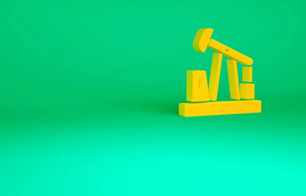 Bomba de óleo laranja ou ícone de macaco de bomba isolado no fundo verde. Uma plataforma de petróleo. Conceito de minimalismo. 3D ilustração 3D render — Fotografia de Stock