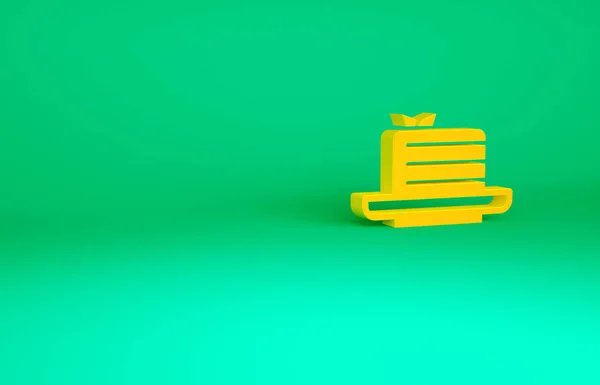Icono naranja de Medovik aislado sobre fondo verde. Pastel en capas de miel o pastel ruso Medovik en el plato. Concepto minimalista. 3D ilustración 3D render —  Fotos de Stock