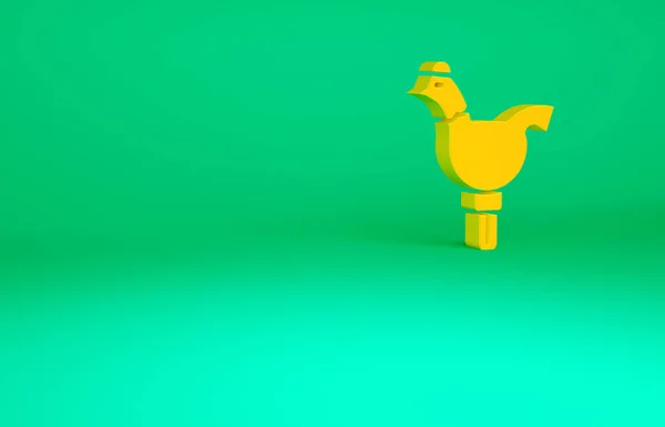 Paleta de gallo de caramelo naranja sobre un icono de palo aislado sobre fondo verde. Concepto minimalista. 3D ilustración 3D render — Foto de Stock