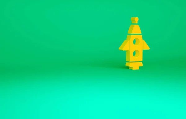 Cohete naranja icono de la nave aislado sobre fondo verde. Viaje espacial. Concepto minimalista. 3D ilustración 3D render — Foto de Stock
