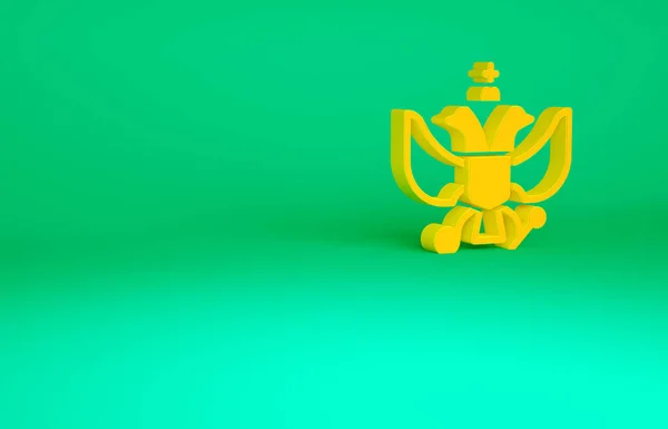 Иконка "Оранжевый национальный герб России" выделена на зеленом фоне. Русский герб двуглавый орел. Концепция минимализма. 3D-рендеринг — стоковое фото