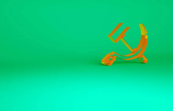 Orange Hammer and sickle USSR icon isolated on green background. Symbol Soviet Union. Minimalism concept. 3d illustration 3D render — Stock Photo, Image