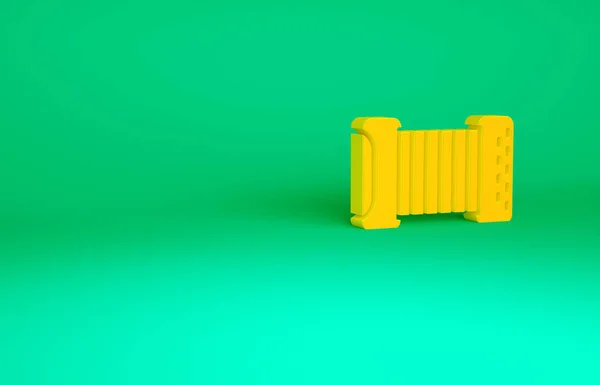 Oranje Muziekinstrument accordeon icoon geïsoleerd op groene achtergrond. Klassiek bayan, harmonisch. Minimalisme concept. 3d illustratie 3D renderen — Stockfoto