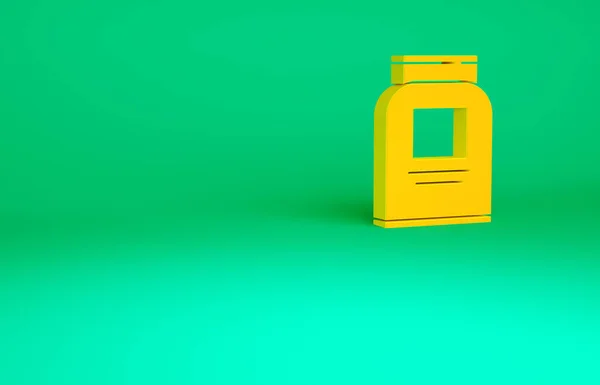 Oranžová Sportovní výživa kulturistika proteinu power drink a ikona potravin izolované na zeleném pozadí. Minimalismus. 3D ilustrace 3D vykreslení — Stock fotografie