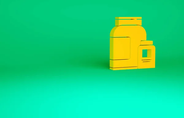 Orange Sports nutrição musculação proteína poder bebida e ícone de alimentos isolados no fundo verde. Conceito de minimalismo. 3D ilustração 3D render — Fotografia de Stock