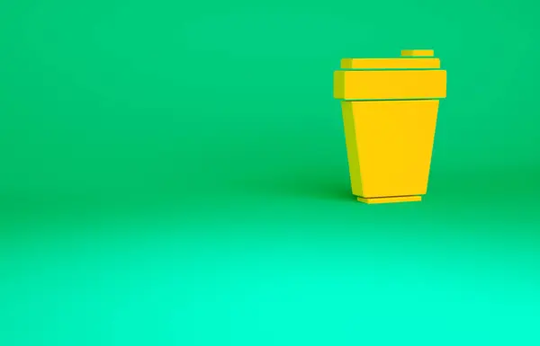 Narancs Fitness shaker ikon elszigetelt zöld alapon. Sport shaker palack fedéllel víz és fehérje koktélok. Minimalizmus koncepció. 3d illusztráció 3D render — Stock Fotó