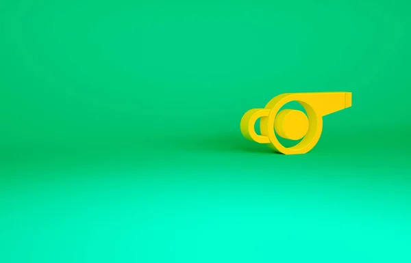 Πορτοκαλί σφύριγμα εικονίδιο απομονώνονται σε πράσινο φόντο. Σύμβολο διαιτητή. Γυμναστική και σπορ σημάδι. Μινιμαλιστική έννοια. 3d απεικόνιση 3D καθιστούν — Φωτογραφία Αρχείου