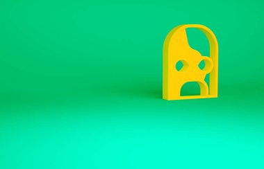 Turuncu Meksikalı güreşçi ikonu yeşil arka planda izole edilmiş. Minimalizm kavramı. 3d illüstrasyon 3B canlandırma