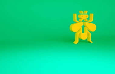 Turuncu Böcek sineği ikonu yeşil arka planda izole edildi. Minimalizm kavramı. 3d illüstrasyon 3B canlandırma