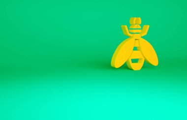 Turuncu Arı simgesi yeşil arkaplanda izole edildi. Tatlı doğal yemek. Bal arısı ya da kanat sembollü apis. Uçan böcek. Minimalizm kavramı. 3d illüstrasyon 3B canlandırma