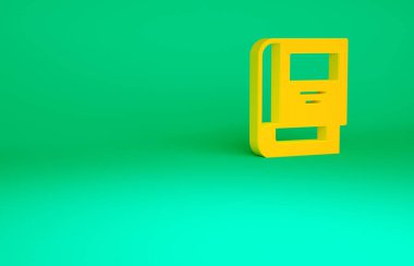 Turuncu Tarih kitabı simgesi yeşil arkaplanda izole edildi. Minimalizm kavramı. 3d illüstrasyon 3B canlandırma