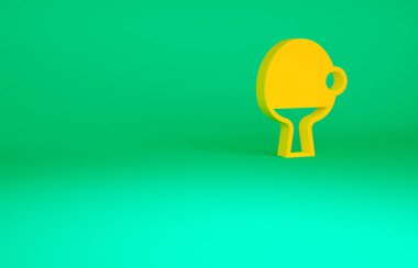 Masa tenisi ikonunu oynamak için turuncu raket yeşil arka planda izole edilmiş. Minimalizm kavramı. 3d illüstrasyon 3B canlandırma