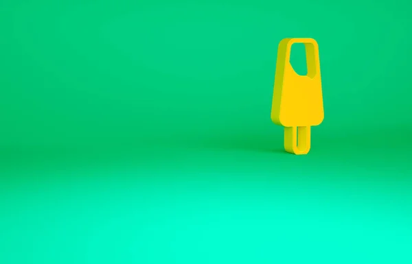 Orangefarbenes Eis am Stiel auf Holzstäbchen isoliert auf grünem Hintergrund. Minimalismus-Konzept. 3D Illustration 3D Renderer — Stockfoto