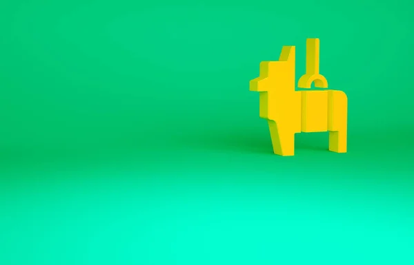 Иконка Orange Pinata выделена на зеленом фоне. Мексиканская традиционная именинная игрушка. Концепция минимализма. 3D-рендеринг — стоковое фото