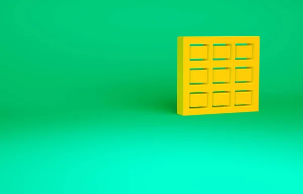 Oranžová čokoládová tyčinka ikona izolované na zeleném pozadí. Minimalismus. 3D ilustrace 3D vykreslení — Stock fotografie