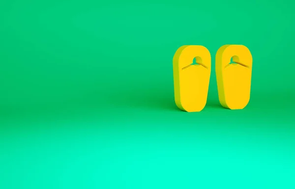 Orangefarbene Flip-Flops auf grünem Hintergrund. Beachslipper-Zeichen. Minimalismus-Konzept. 3D Illustration 3D Renderer — Stockfoto