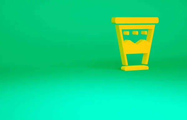Orangefarbenes mexikanisches Schlagzeug-Symbol auf grünem Hintergrund. Musikzeichen. Symbol für Musikinstrumente. Minimalismus-Konzept. 3D Illustration 3D Renderer — Stockfoto
