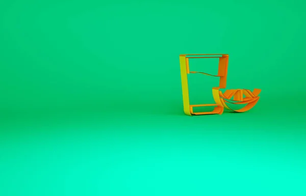 Bicchiere di tequila arancione con icona al limone isolata su sfondo verde. Alcol messicano. Concetto minimalista. Illustrazione 3d rendering 3D — Foto Stock