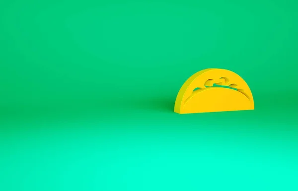 Taco laranja com ícone de tortilla isolado em fundo verde. Menu tradicional de fast food mexicano. Conceito de minimalismo. 3D ilustração 3D render — Fotografia de Stock