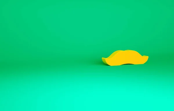 Ícone de bigode laranja isolado no fundo verde. Símbolo da barbearia. Estilo de cabelo facial. Conceito de minimalismo. 3D ilustração 3D render — Fotografia de Stock