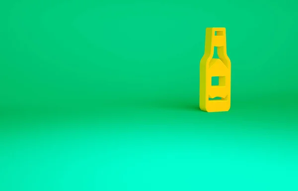 Icono de salsa naranja Tabasco aislado sobre fondo verde. Chili salsa de pimienta picante de cayena. Concepto minimalista. 3D ilustración 3D render — Foto de Stock