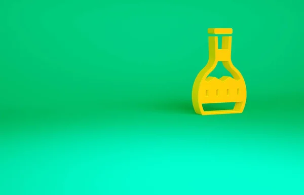 Иконка бутылки оранжевой текилы на зеленом фоне. Мексиканский алкоголь. Концепция минимализма. 3D-рендеринг — стоковое фото
