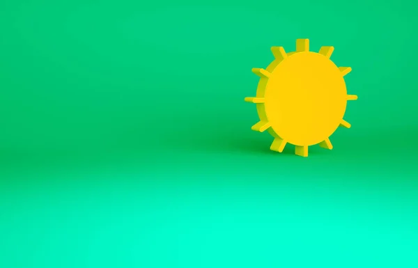 Orange Sun ikonen isolerad på grön bakgrund. Sommarsymbol. God solig dag. Minimalistiskt koncept. 3D-återgivning för 3D — Stockfoto