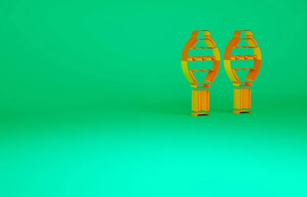 Oranžová ikona Maracas izolovaná na zeleném pozadí. Hudební maracas nástroj mexico. Minimalismus. 3D ilustrace 3D vykreslení — Stock fotografie