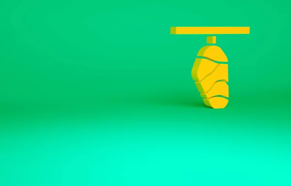 Orangefarbener Kokon auf grünem Hintergrund. Puppe des Schmetterlings. Minimalismus-Konzept. 3D Illustration 3D Renderer — Stockfoto
