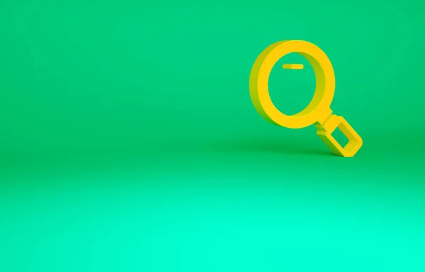 Ícone de lupa laranja isolado no fundo verde. Busca, foco, zoom, símbolo de negócios. Conceito de minimalismo. 3D ilustração 3D render — Fotografia de Stock