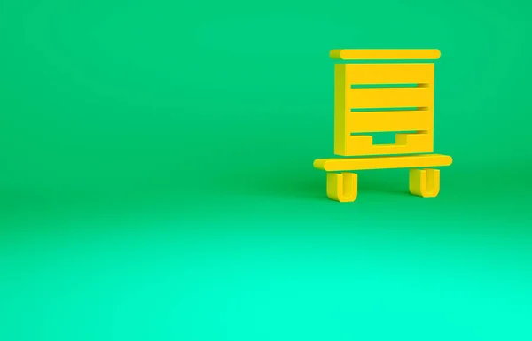 Alveare arancione per le api icona isolata su sfondo verde. Simbolo dell'alveare. Apiario e apicoltura. Dolce cibo naturale. Concetto minimalista. Illustrazione 3d rendering 3D — Foto Stock