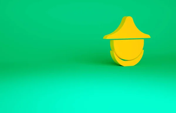 Orange biodlare med skydda hatt ikon isolerad på grön bakgrund. Speciell skyddsuniform. Minimalistiskt koncept. 3D-återgivning för 3D — Stockfoto
