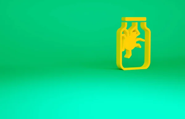 Araña naranja en el icono del frasco aislado sobre fondo verde. Feliz fiesta de Halloween. Concepto minimalista. 3D ilustración 3D render — Foto de Stock