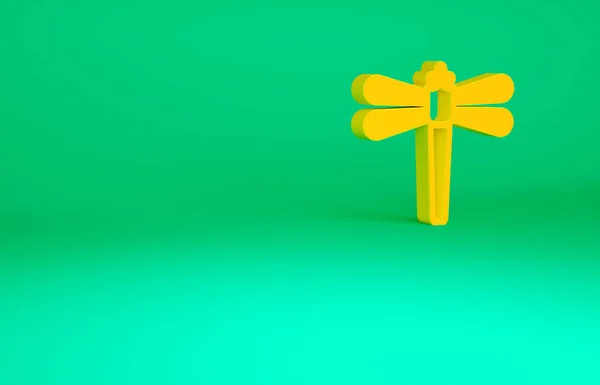 Иконка Orange Dragonfly выделена на зеленом фоне. Концепция минимализма. 3D-рендеринг — стоковое фото