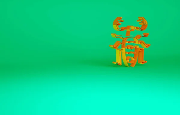 Ікона оленя помаранчевого жука ізольована на зеленому тлі. Порогатий жук. Велика комаха. Концепція мінімалізму. 3D-рендеринг — стокове фото