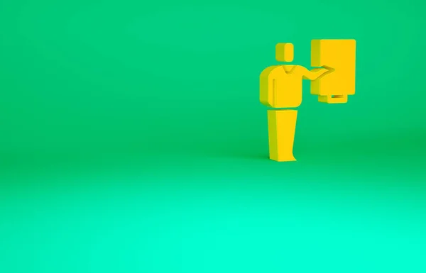 Pomarańczowy przewodnik Muzeum ikona izolowana na zielonym tle. Koncepcja minimalizmu. Ilustracja 3D 3D renderowania — Zdjęcie stockowe