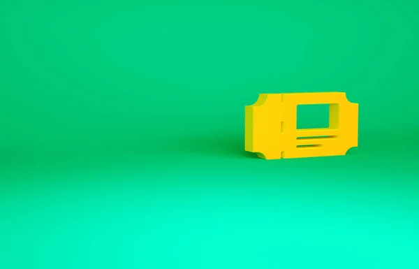 Icono del billete del Museo Naranja aislado sobre fondo verde. Historia museo entrada cupón evento admitir exposición excursión. Concepto minimalista. 3D ilustración 3D render —  Fotos de Stock